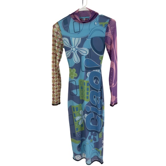 Urban Outfitters Dresses & Skirts - Urban Outfitters Mesh Mini Dress Abstract Print Long Sleeve XS